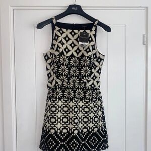 Topshop Geometric Black and Cream Mini Dress